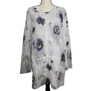 Women's J. Jill Long Zip Front Floral Sweater Jacket Cotton Pockets Sz Large